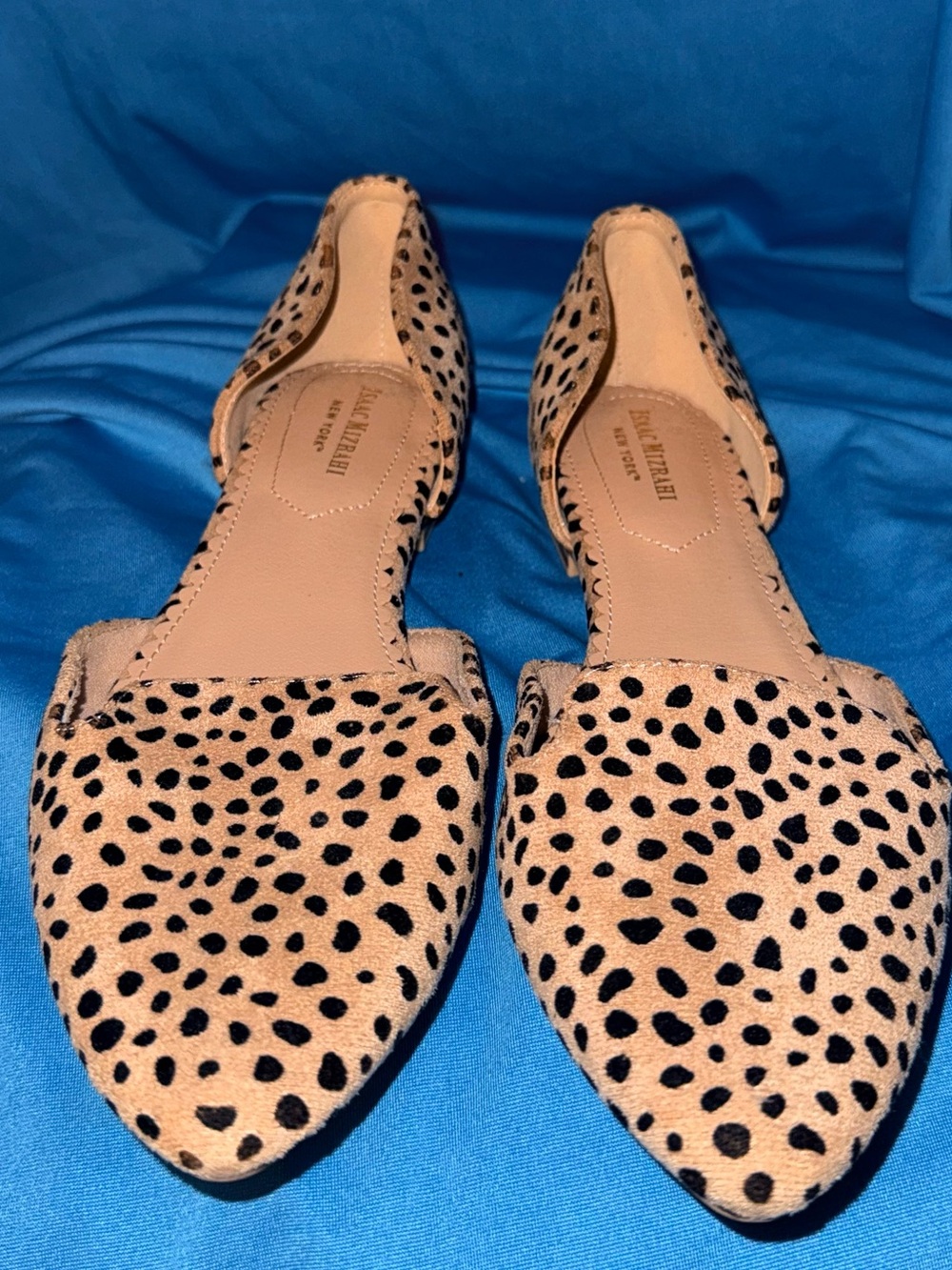 Isaac Mizrahi Leopard Print Pointed D'Orsay Flats in Beige and Black